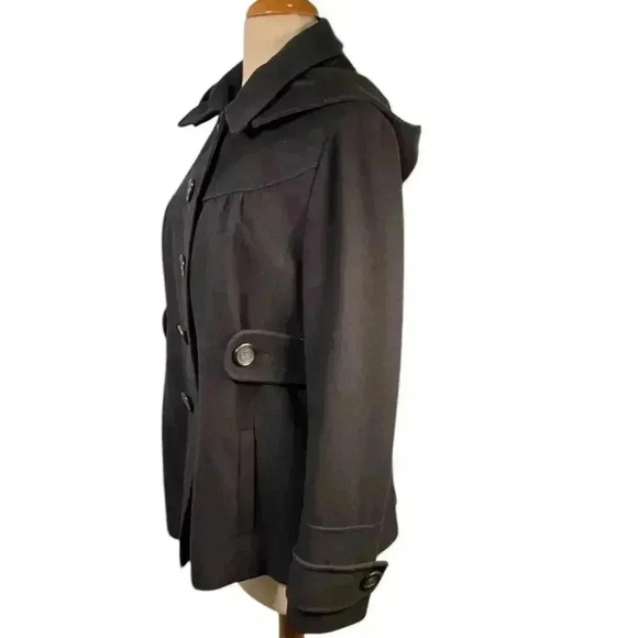 ANN TAYLOR Loft PeaCoat Size 10 Navy Blue Virgin Wool Blend Great Condition - Picture 2 of 16